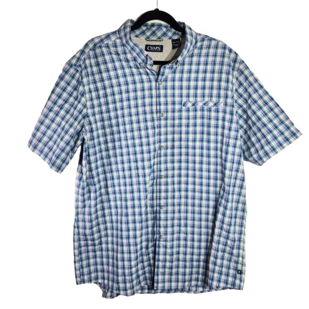 Chaps Ralph Lauren Short Sleeve Blue Plaid Shirt Mens XL
